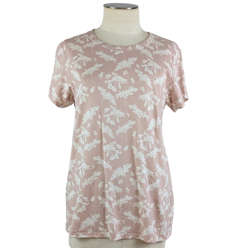 rag & bone Summer Leaf T-Shirt Crew Neck Cotton Blend Pink Multi L NWT